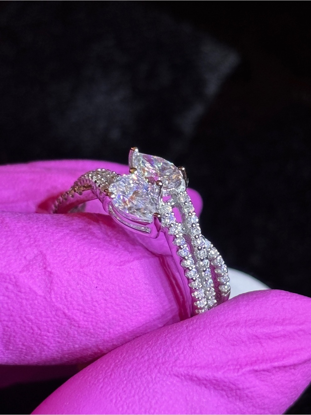 .925 Sterling Silver 1ct. VVS Moissanite Toi et Moi Style Pear-Cut Ring Size 6 - Picture 9 of 13